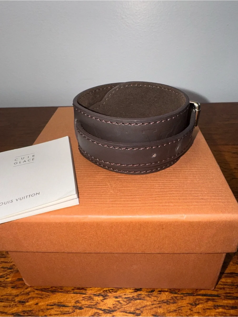 NWOT Louis Vuitton Monogram Glacé Force Double Wrap Leather Cuff Bracelet w/COA
